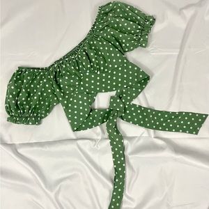 Green and White Polka Dot Crop Top